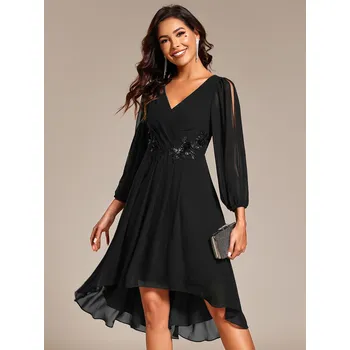 Dámské šaty Elegantní šifonové večerní šaty s asymetrickým lemem Barva: Černá, Velikost: 9XL