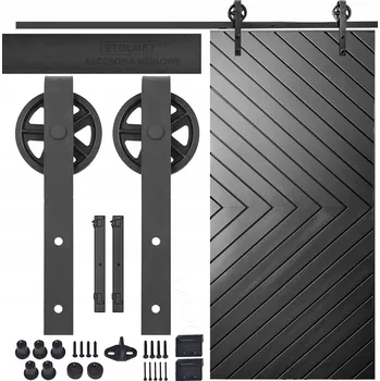 Interiérové dveře Systém pro posuvné dveře LOFT BARN DOOR velké kolo + Zpomalovač, kolejnice 2m