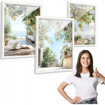 Obraz Sada 3 obrazů MĚSTO ŘECKO LÉTO s bílým rámem 30x40 tryptych do kuchyně