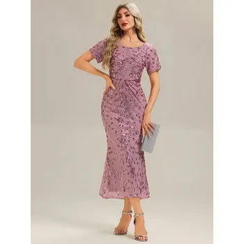 Dámské šaty Večerní šaty s přiléhavým vzorem a flitry Barva: Purpurová, Velikost: 7XL