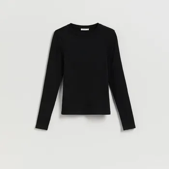 Dámské oblečení Reserved - Tričko z žebrovaného úpletu s dlouhými rukávy - černý - ZR419-99X - ZR419-99X-M