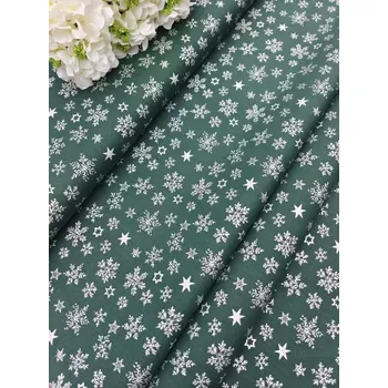 Látka 100% bavlna - stříbrné vločky na zelené