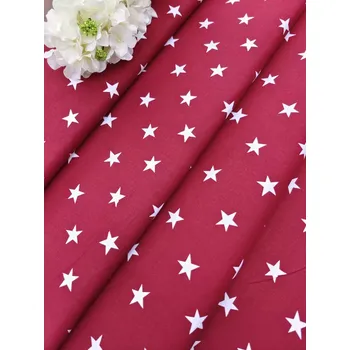 Látka 100% bavlna - velké bílé hvězdy na vínové