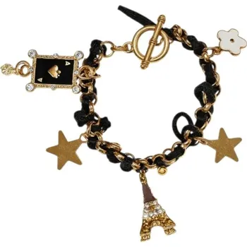Náramek Flamenco Mystique Zavinovací náramek černý s přívěsky B123CZ - zlatý design