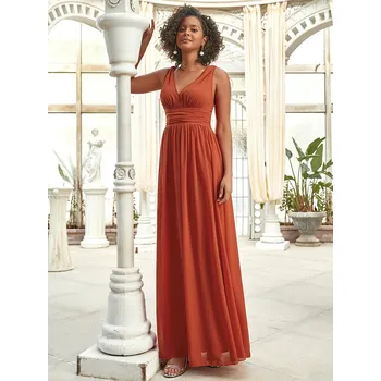 Dámské šaty Elegantní maxi šaty s řasením v pase Barva: Oranžová, Velikost: 3XL