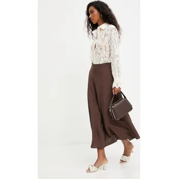 Dámská sukně Plátěná sukně Answear.LAB hnědá barva, midi, áčková 4260.ios 88X, vel. M