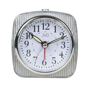 Budík JVD Stříbrný tichý ručkový budík s plynulým chodem a podsvícením JVD SRP7503.1