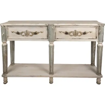 Jídelní stůl Šedý dřevěný konzolový stolek se 2 šuplíky Jaylin – 141x36x92 cm + doprava zdarma