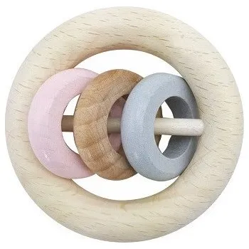 Dřevěné chrastítko baby KROUŽEK natura růžové - HESS