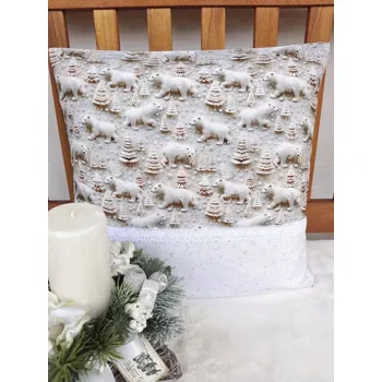 Povlak na dekorativní polštářek Vánoční povlak na polštář 40 x 40 cm – lední medvědi v kombinaci s krajkou | Ruční výroba