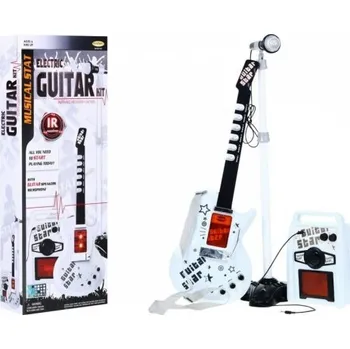 Hračka pro nejmenší iMex Toys Dětská elektrická kytara bílá, bezdrátová + stojan, zesilovač a mikrofon