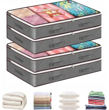 Úložný box 4 KS VELKÝ ORGANIZÉR ÚLOŽNÝ BOX POD POSTEL Na POVLEČENÍ, PEŘINY, HRAČKY
