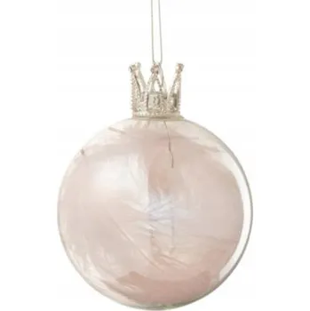 Vánoční dekorace Vánoční Koule s růžovým peřím a korunkou 8 cm