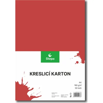 Barevný papír STEPA Kreslicí karton - červený, A4, 180g (50 listů)