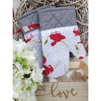 Chňapka Sada kuchyňských chňapek - 2 kusy - vlčí máky s šedou