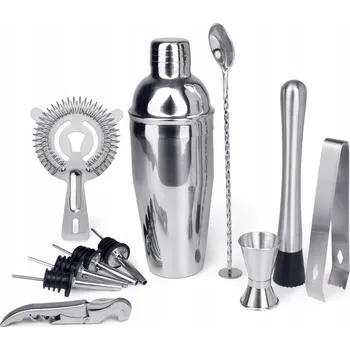 Shaker Barový set na koktejly 12 ks, shaker 750 ml, muddler, jigger, sítko, stojan
