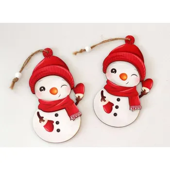 Vánoce Dřevěná dekorace k zavěšení - Sněhulák s čepicí