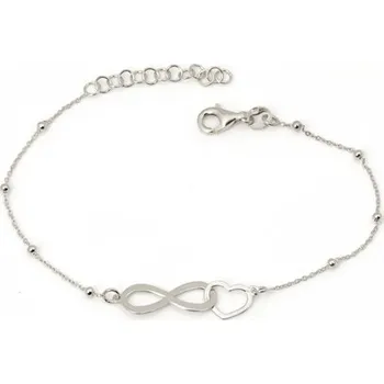 Náramek Dámský stříbrný náramek nekonečno se srdíčkem 17-19 cm 80671F