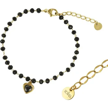 Náramek Flamenco Mystique Pozlacený náramek z chirurgické oceli srdce černý 14k - BST1569