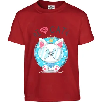 Pánské tričko Tričko I love cat with glasses Druh: Dětské, Barva: Červená, Velikost: 158-XL