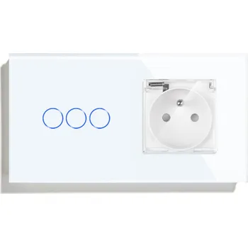 vypínač DVOJITÝ DOTYKOVÝ SPÍNAČ 2K ZÁSUVKA VODOTĚSNÁ IP44 SKLENĚNÝ SPÍNAČ