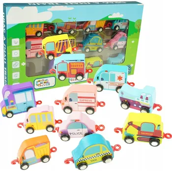 Vláček a vláčkodráha Dřevěný vláček s vozidly Stavebnice MB-008P