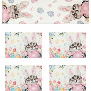 prostírání Sada 4 Prostírání na stůl + Běžec Velikonoční 33x120 cm Lněné