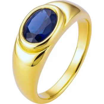 Prsten Flamenco Mystique Pozlacený prsten z chirurgické oceli s modrým kamenem PST855 - Velikost US7 EU14 Velikost prstenu: US10 EU22