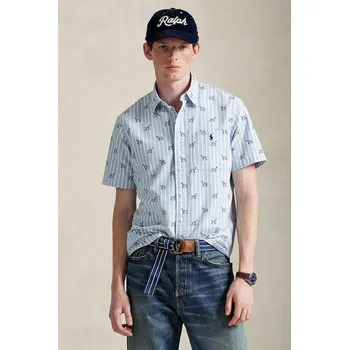 Pánská košile Bavlněná košile Polo Ralph Lauren pánská, tmavomodrá barva, regular, s límečkem button-down, 710974541 59A, vel. S