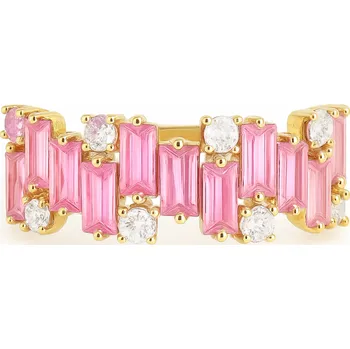 Prsten Flamenco Mystique Pozlacený prsten z chirurgické oceli s růžovými zirkony PST853 - Velikost US7 EU14 Velikost prstenu: US7 EU14