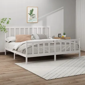 Postel Rám postele, bílá barva, masivní borovicové dřevo, 200 x 200