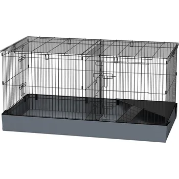 Klec pro křečka zakrslého PawHut 2 v 1, klec pro malá zvířata, látková základna, bidýlka, rampa, černá barva