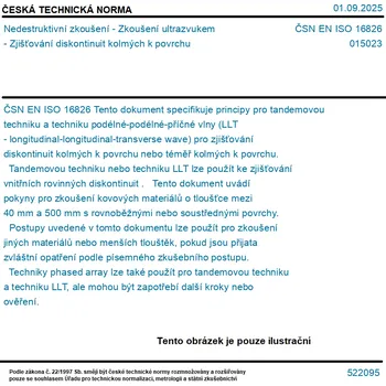 ČSN EN ISO 16826 - Nedestruktivní zkoušení - Zkoušení ultrazvukem - Zjišťování diskontinuit kolmých k povrchu - Tisk