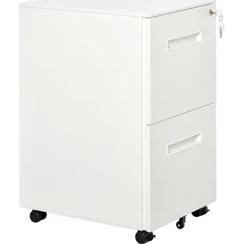 Zásuvkový kontejner Vinsetto Mobilní podstavec Vinsetto, skříň na dokumenty, dělicí stěna, centrální uzamykatelný, ocelový kryt, 5 koleček, bílá, 39 x 48 x 67 cm