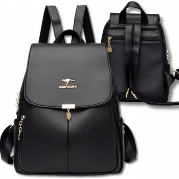 Městský batoh Plecak Czarny Damski Szkolny Miejski Elegantní Kožený Větší Ekologický