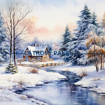 Látkový panel - Zimní krajinka - ZIM-139 Velikost: 30x30cm, Materiál: Bavlna
