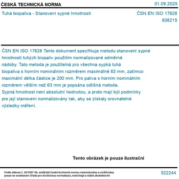 ČSN EN ISO 17828 - Tuhá biopaliva - Stanovení sypné hmotnosti - Tisk