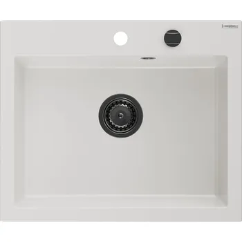 Granitový dřez MEXEN/S - Elix granitový dřez 1-miska 600 x 500 mm, bílá, sifon černá 6525601005-20-B