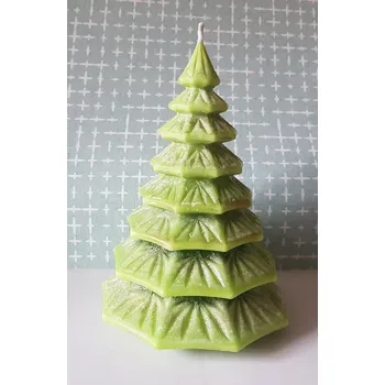 Svíčka Stromek velký, Barva světle růžová, Vůně Hřebíček + skořice