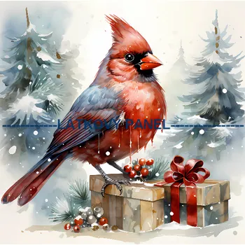 Látkový panel - Vánoční Red cardinal - ZIM-108 Velikost: 35x35cm, Materiál: Úplet