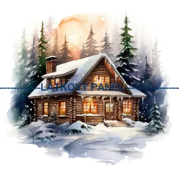 Látkový panel - Zimní domek - ZIM-144 Velikost: 15x15cm, Materiál: Bavlna