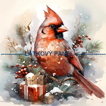 Látkový panel - Vánoční Red cardinal - ZIM-103 Velikost: 15x15cm, Materiál: Kočárkovina