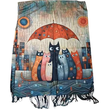 Šála Šál podzim/ zima, kočky pod deštníkem