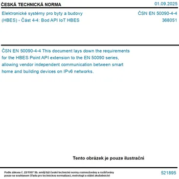 ČSN EN 50090-4-4 - Elektronické systémy pro byty a budovy (HBES) - Část 4-4: Bod API IoT HBES - Tisk