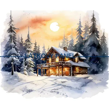 Látkový panel - Zimní domek - ZIM-142 Velikost: 15x15cm, Materiál: Kočárkovina