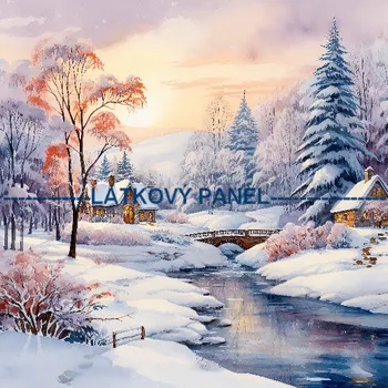 Látkový panel - Zimní krajinka - ZIM-140 Velikost: 30x30cm, Materiál: Bavlna