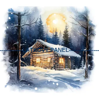 Látkový panel - Zimní domek - ZIM-145 Velikost: 15x15cm, Materiál: Úplet