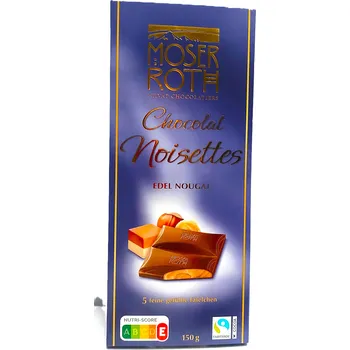 Čokoláda MOSER ROTH Chocolat Noisettes Edel Nougat - jemná mléčná nugátová plněná čokoláda - 5ks 150g