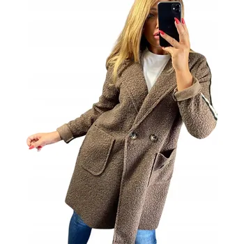 Dámský kabát P87 BUKLÉ KABÁT NA KNOFLÍKY HNĚDÝ vel. 50 (5XL)