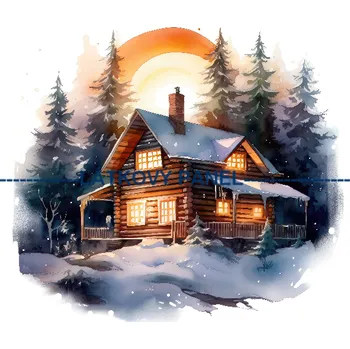 Látkový panel - Zimní domek - ZIM-147 Velikost: 15x15cm, Materiál: Kočárkovina